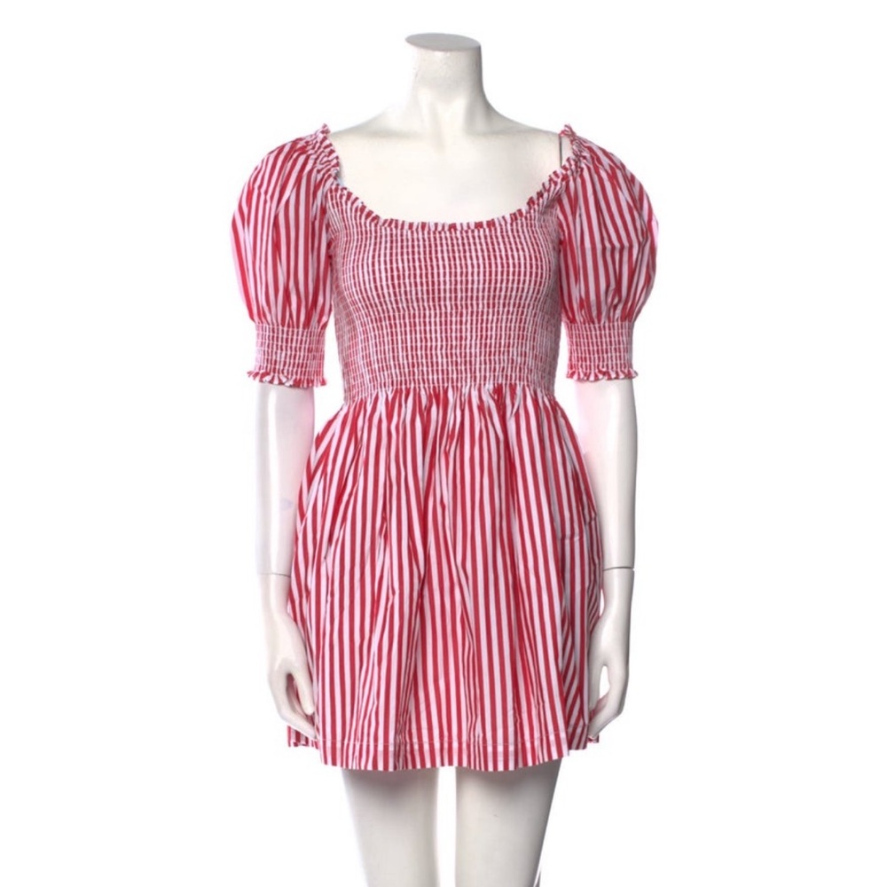 Hill House Red and White Smocked Mini Dress